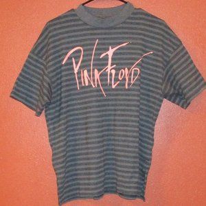 Pink Floyd Woman Large Gray Pink Graphic Striped Short Sleeve Shirt